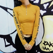 Κυρίες μπλούζα με επιγραφή και φερμουάρ, κατάλληλο για καθημερινή ζωή