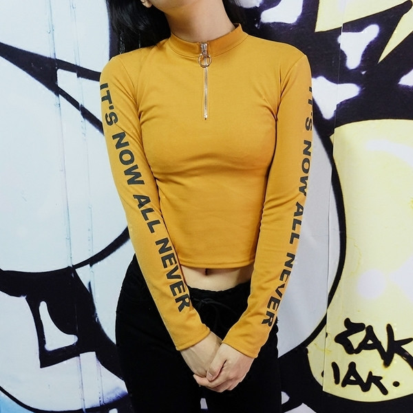 Κυρίες μπλούζα με επιγραφή και φερμουάρ, κατάλληλο για καθημερινή ζωή