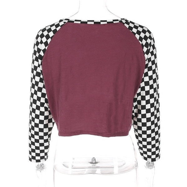 Κομψή casual casual μπλούζα με επιγραφή και μανίκια σκακιού