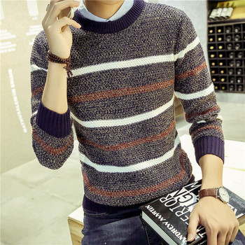 Стилен мъжки пуловер с О-образна яка в меки цветове 