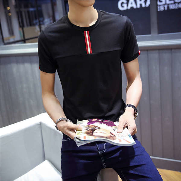 Αθλητικό-κομψό μπλουζάκι T-shirt με μαύρο και άσπρο κολάρο σε σχήμα O