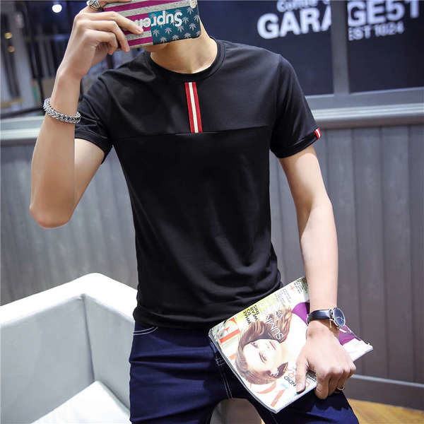 Αθλητικό-κομψό μπλουζάκι T-shirt με μαύρο και άσπρο κολάρο σε σχήμα O