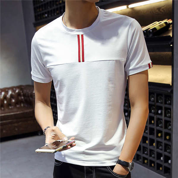 Αθλητικό-κομψό μπλουζάκι T-shirt με μαύρο και άσπρο κολάρο σε σχήμα O