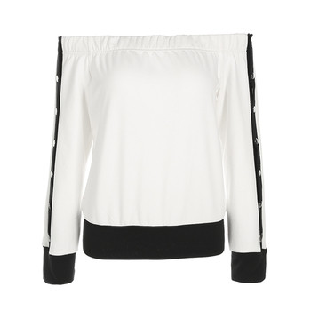 Спортна дамска блуза в бял цвят с паднали рамене
