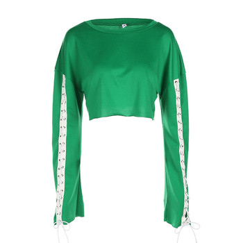 Καθημερινή κοντή μπλούζα για πράσινες κυρίες με φαρδιά μανίκια