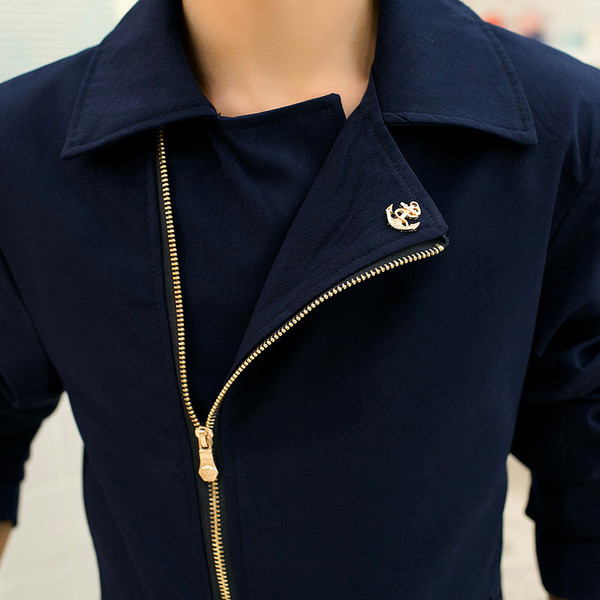 Спортно-елегантно мъжко яке със страничен цип в два цвята 