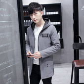 Αθλητικό-κομψό μακρύ μπουφάν ανδρών με φερμουάρ και κουκούλα σε τρία χρώματα