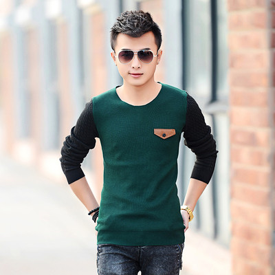 Καθημερινό πουλόβερ για άνδρες με κολάρο σε σχήμα O και πολύχρωμα μανίκια σε τρία χρώματα