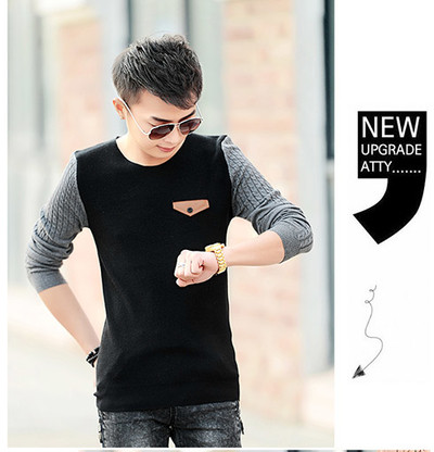 Καθημερινό πουλόβερ για άνδρες με κολάρο σε σχήμα O και πολύχρωμα μανίκια σε τρία χρώματα