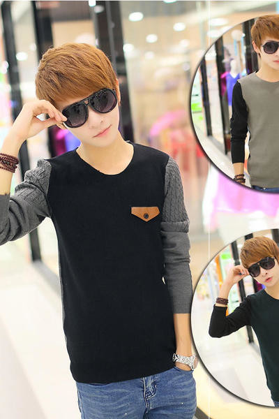 Καθημερινό πουλόβερ για άνδρες με κολάρο σε σχήμα O και πολύχρωμα μανίκια σε τρία χρώματα