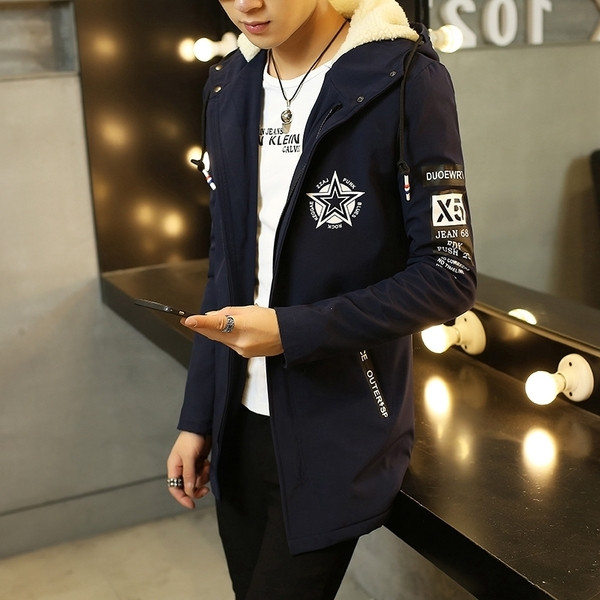 Μεταβλητό ανδρικό σακάκι με κουκούλα και συνδέσεις σε μαύρο, σκούρο μπλε και πράσινο πράσινο χρώμα