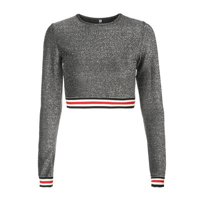 Γυαλιστερή κοντή μπλούζα κυρίες - λεπτή