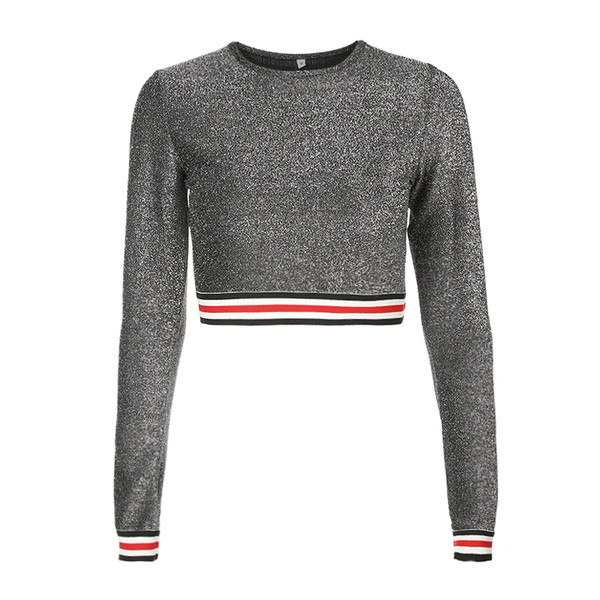 Γυαλιστερή κοντή μπλούζα κυρίες - λεπτή