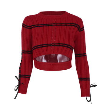Интересен дамски пуловер - скъсен