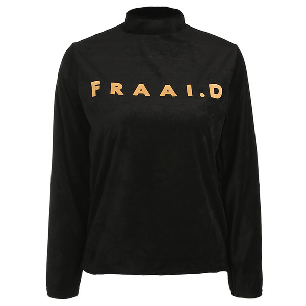 Φούστα γυναικείας φθινοπώρου-χειμώνα σε μαύρο χρώμα με επιγραφή και κολάρο για πόλο