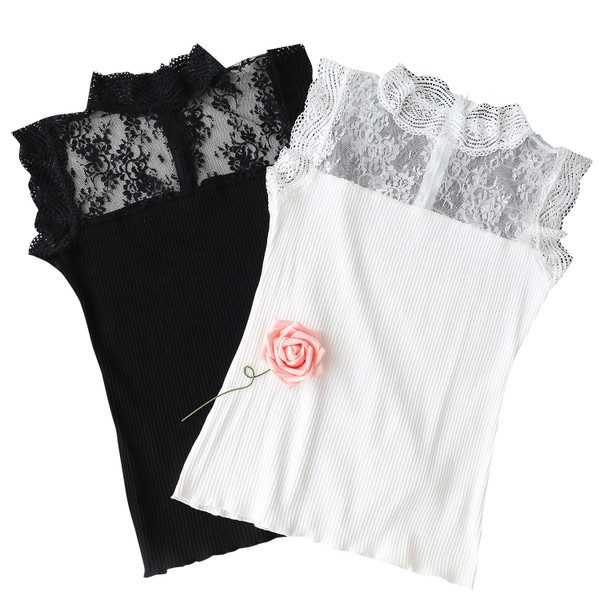 Μοντέρνο γυναικείο πουκάμισο με δαντέλα δαντέλα σε μαύρο και άσπρο