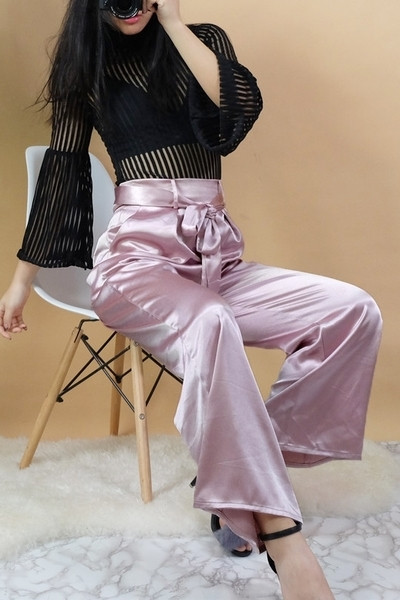 Επίσημο σατέν υψηλό παντελόνι μέσης