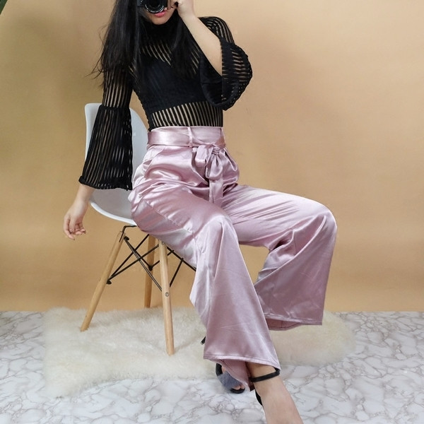 Επίσημο σατέν υψηλό παντελόνι μέσης