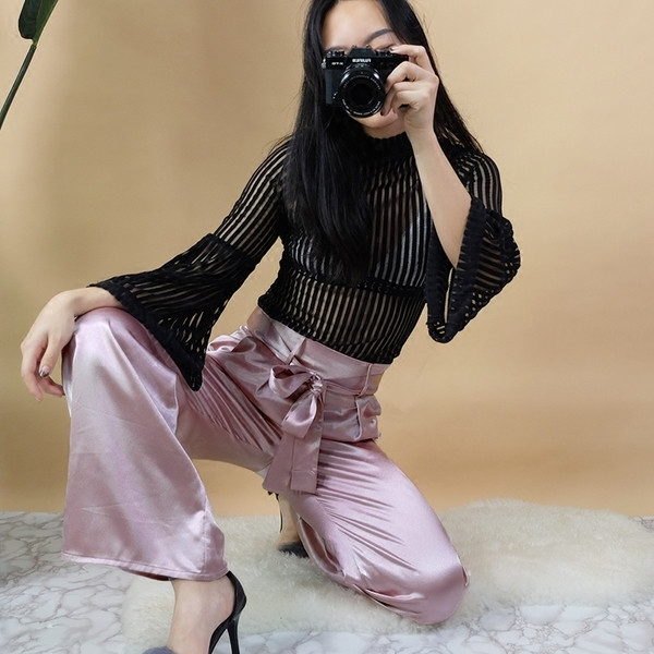 Επίσημο σατέν υψηλό παντελόνι μέσης