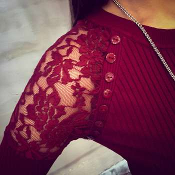 Есенно-зимна дамска блуза с дантелени ръкави в три цвята