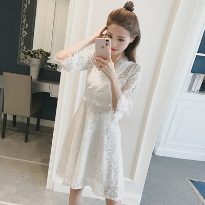 Κομψή κοπή γυναικείου φόρεμα με 3/4 μανίκια σε τρία χρώματα