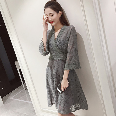 Κομψή κοπή γυναικείου φόρεμα με 3/4 μανίκια σε τρία χρώματα