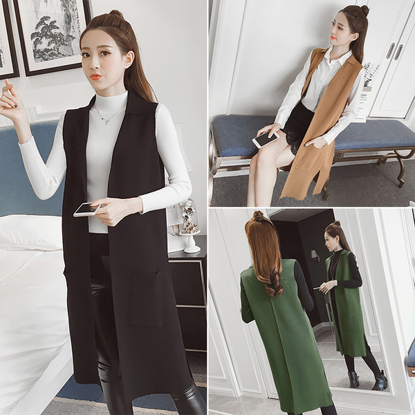 Κομψό μακρύ γιλέκο για κυρίες σε απλό μοντέλο σε τρία χρώματα