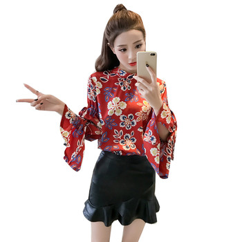 Дамска риза с флорални мотиви с широки ръкави в два цвята 