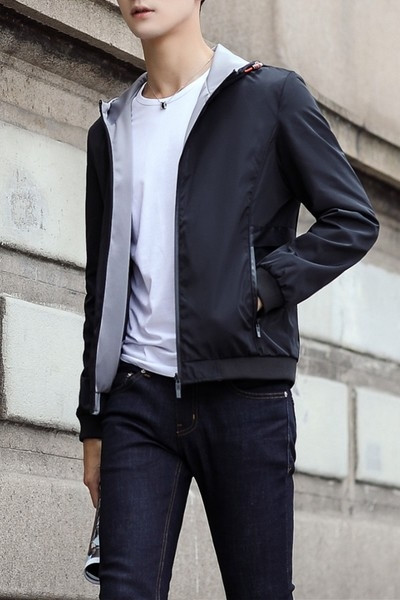 Есенно-зимно мъжко яке с качулка в три цвята с две лица