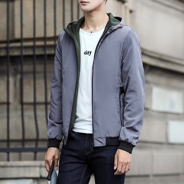 Есенно-зимно мъжко яке с качулка в три цвята с две лица