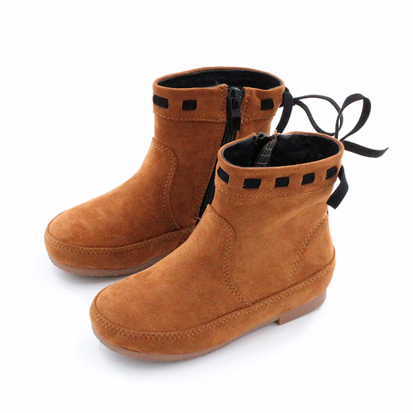 Απλές μπότες για κορίτσια από οικολογικό σουέτ με φερμουάρ και κορδέλα σε τρία χρώματα