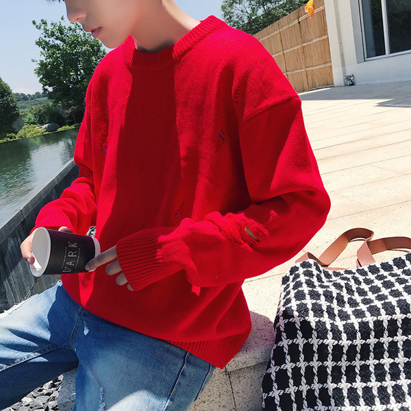 Πλεκτό πουλόβερ mens σε χαλαρό ύφος με ραγισμένο μοτίβο