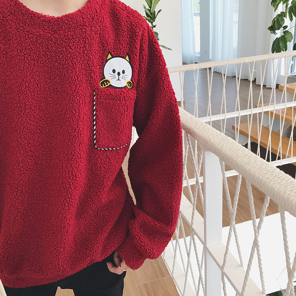 Ευρύ βελούδο βελούδινο πουλόβερ με κεντήματα, σε τέσσερα χρώματα