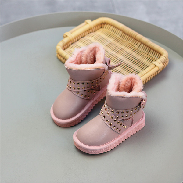 Περιστασιακές μπότες για κορίτσια με ιμάντες και μεταλλική διακόσμηση σε μαύρο, ροζ και γκρι