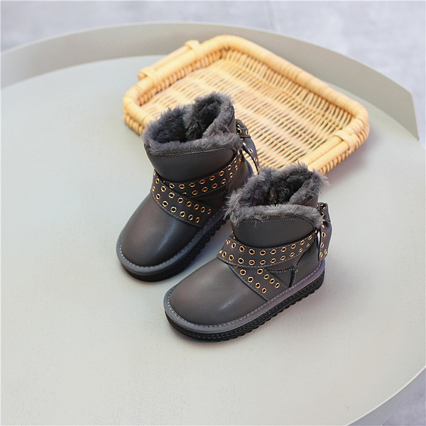 Περιστασιακές μπότες για κορίτσια με ιμάντες και μεταλλική διακόσμηση σε μαύρο, ροζ και γκρι