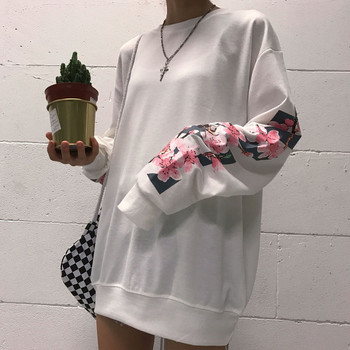 Ежедневна блуза в широк модел с флорални елементи на ръкави - унисекс