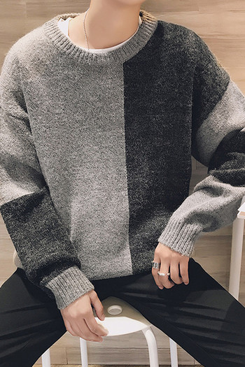 Мъжки плътен пуловер с О-образно деколте