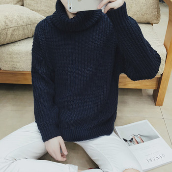 Дълъг плетен мъжки пуловер с поло яка в три цвята