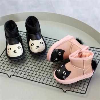 Ζεστές μπότες για κορίτσια με γατάκι και ρουφηξιά σε μαύρο και ροζ χρώμα