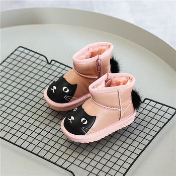 Ζεστές μπότες για κορίτσια με γατάκι και ρουφηξιά σε μαύρο και ροζ χρώμα