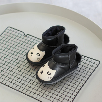 Ζεστές μπότες για κορίτσια με γατάκι και ρουφηξιά σε μαύρο και ροζ χρώμα