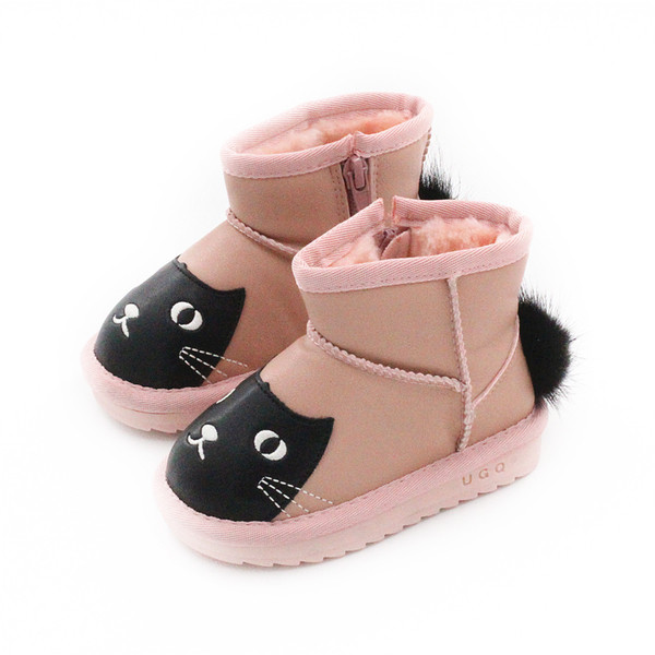 Ζεστές μπότες για κορίτσια με γατάκι και ρουφηξιά σε μαύρο και ροζ χρώμα