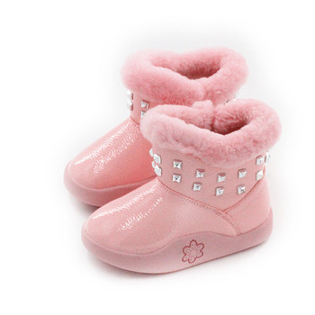 Περιστασιακές καυτές μπότες για κορίτσια με διακοσμητικά πριτσίνια με μαύρο και ροζ χρώμα