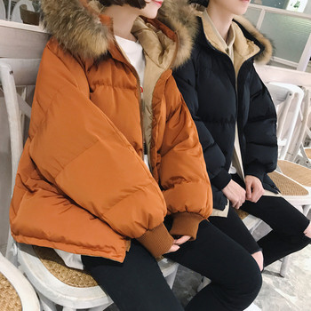 Σκούρο χειμωνιάτικο σακάκι με κουκούλα σε μαύρο και πορτοκαλί χρώμα - Unisex