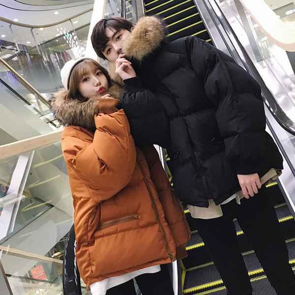 Σκούρο χειμωνιάτικο σακάκι με κουκούλα σε μαύρο και πορτοκαλί χρώμα - Unisex