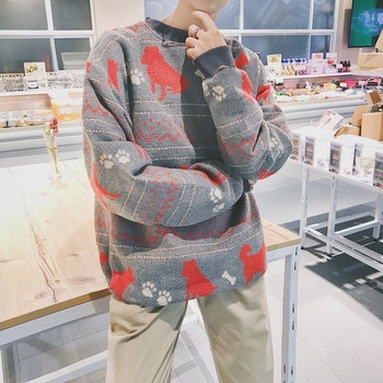 Коледен мъжки пуловер в широк модел с О-образно деколте