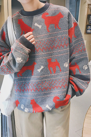 Коледен мъжки пуловер в широк модел с О-образно деколте