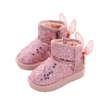 Κομψά παιδικά μπότες για κορίτσια με αυτιά και πούλιες σε τρία χρώματα