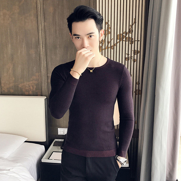 Стилен мъжки пуловер с О-образна яка в различни цветове