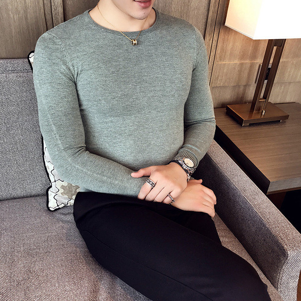 Стилен мъжки пуловер с О-образна яка в различни цветове